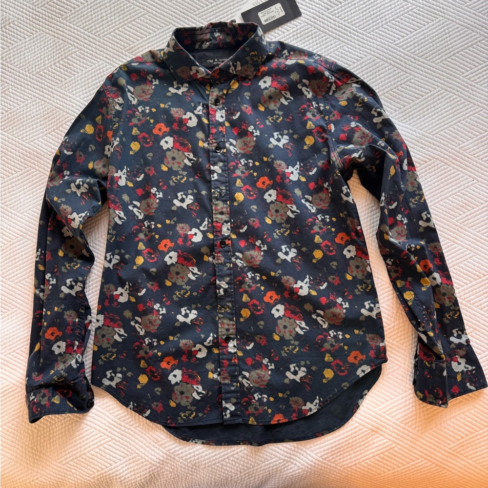rag & bone Men's Dark Floral Button Down Shirt
